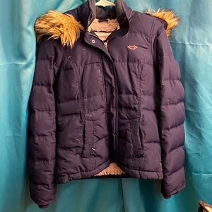 Hollister coat, navy blue, feather down